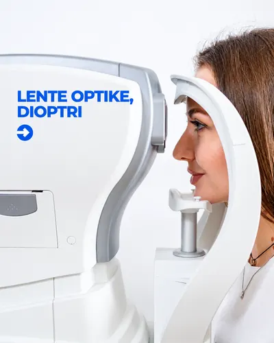 Mund të mbulojë edhe lente optike dhe dioptri. Një grua gjatë kontrollit të syve.